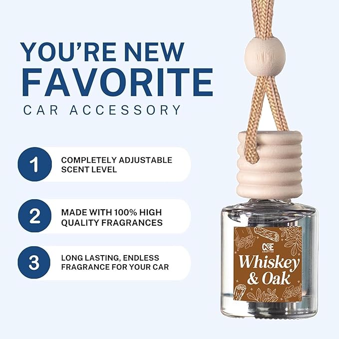 CE Craft Whiskey + Oak Car Air Hanging Fragrance Oil Diffuser, Air Freshener for Essential Oils, Scents Aromatherapy Automobile, Long Lasting Car Fresh