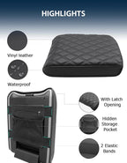 Center Console Cover for Honda Pilot 2023 2024 2025, Ridgeline 2024 2025, Passport 2024 2025 2026, Auto Armrest Lid Cushion Protector with Storage Pocket, Vinyl Leather, Black