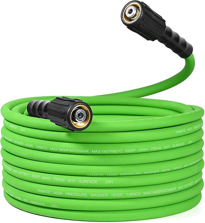YAMATIC Durable Pressure Washer Hose 25FT, 3400 PSI 1/4'' Power Washer Hose Replacement for Gas&Electric Washer, Wear Resistant Extension Leak-Free M22 Fittings, Green