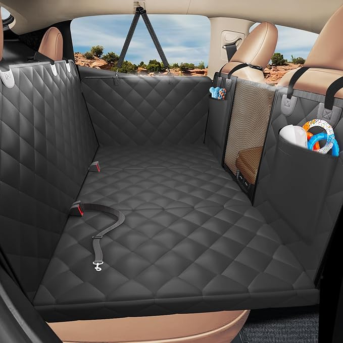 Back Seat Extender for Dogs-Large Space, Upgraded Egg Crate Foam Soft Dog Car Seat Cover Holds 420lb, Sturdy Backseat Extender for Dogs, Waterproof Pet Car Bed Dog Hammock for Car, SUV, Truck