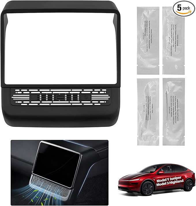for Tesla Rear Ac Vent Cover & Air Freshener Model Y Juniper Model 3 Highland Accessories 2025 2026 Air Condition Vent Trim Cover with Adapter & Model Y Car Diffuser Set 4 Scents Aromatherapy