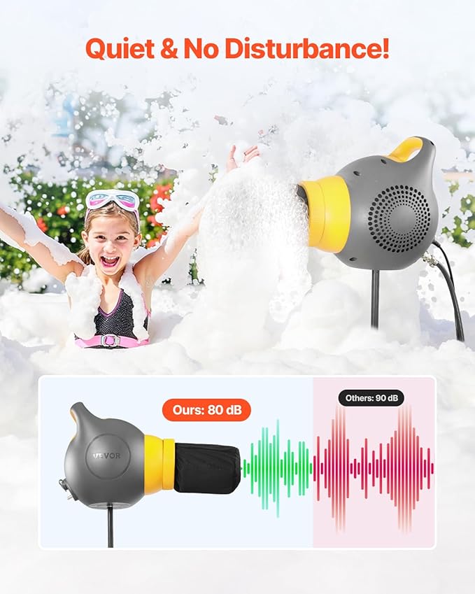 VEVOR Foam Machine, 115 W Party Foam Cannon, Portable Foam Maker with a Tripod Stand, Powerful Foam Party Machine, for Backyard, Pool, Outdoor Events, Birthdays, Celebrations and Party, Grey & Yellow