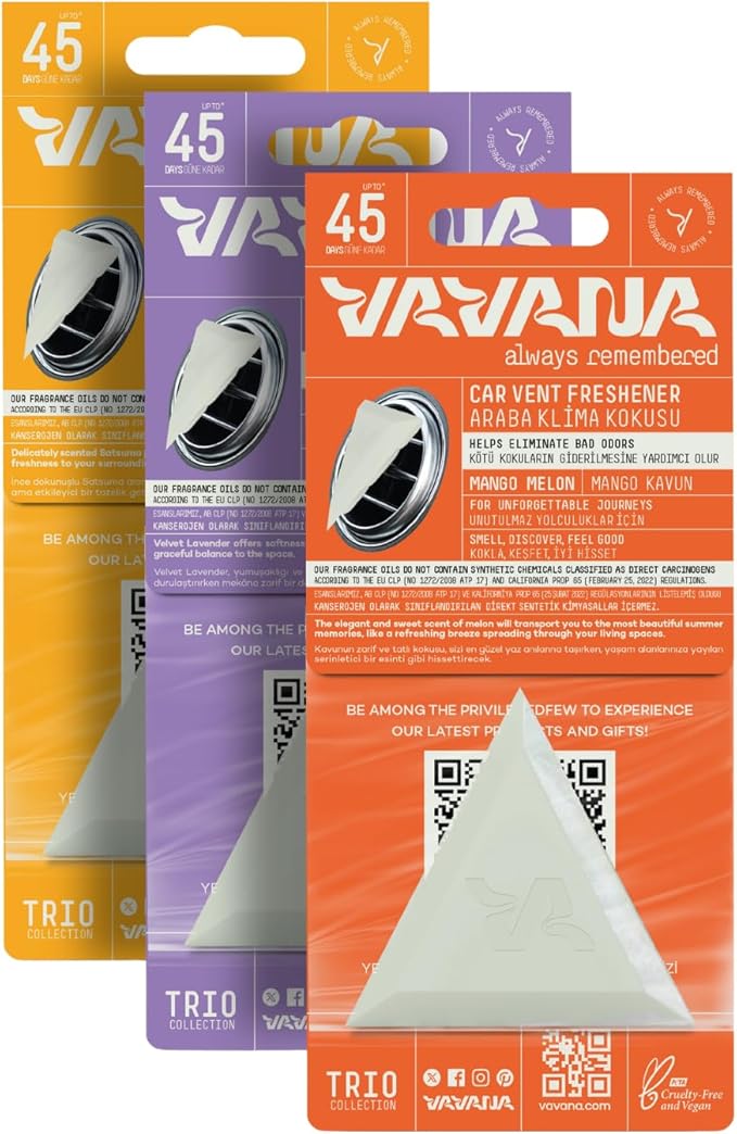 SPIN Multi-Scent Car Air Freshener – Mango & Melon, Satsuma, Velvet Lavender, Essential Oil Vent Clip (3 Pack)