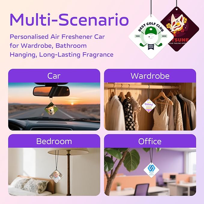 HINFKA 10-1000 Pcs Custom Air Fresheners with Picture – Personalized Double-Sided Photo or Logo Bulk Air Freshener, Customized Gifts for Corporate and Business Branding