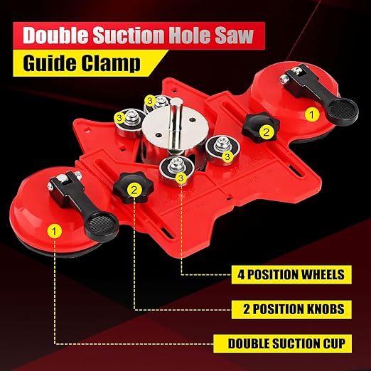 WORKEASE Diamond Tile Drill Bits Set, 17 Pcs with Double Suction Cups Hole Saw Guide Jig, (1/4"-2') for Glass, Ceramic, Marble, Porcelain, Tile Cutting