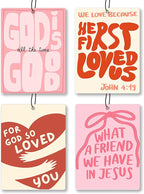 Preppy Pink Christian Bible Car Air Freshener 4 Pcs - Coquette Bow Christian Bible John 4:19 Air Freshener Hanging Decor for Cars Closet Drawer Books, Girly Car Accessories Mirror Decor for Women