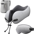 Neck Pillow for Travel Memory Foam Design Models Pillows with Zero Eye Pressure 3D Eye Mask and Compact Bag Traveling Essentials Plane Car Flight Rest Sleeping Use Adult, Light Gray