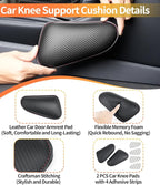 2PCS Car Knee Cushion Pad, Door Armrest Pad with Memory Foam for Knee Leg Elbow, Leather Knife-Shaped Car Armrest Cushion with Full Coverage Velcro, Automotive Interior Accessories(Black)