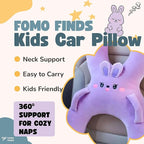 Kids Car Sleeping Pillow - X-Shaped Plush Animal for Neck & Back Support - Hands & Seat Belt Slot - Machine Washable & Compressible - Perfect for Car, Plane, Train, Boat & More - Purple