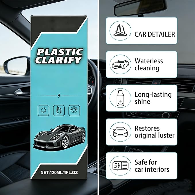 Interior Maintenance Refresher for Car, Plastic Clarify Tire Shine for Cars, 4 oz Black Plastic Car Trim Restorer Spray, Waterless Detailer for Rubber, Vinyl, and Plastic, Restores Deep Shine (5pcs)