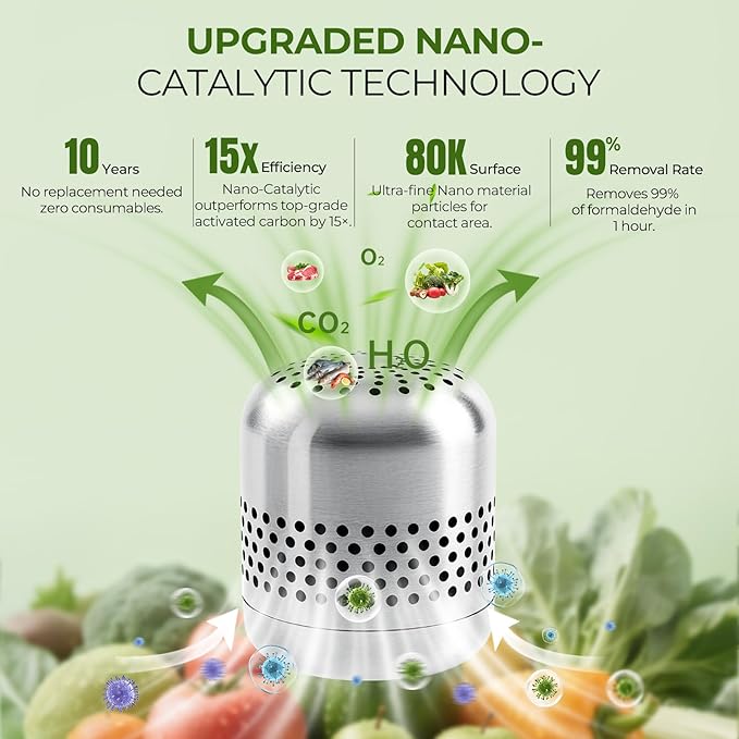 Fridge Deodorizer Lasts 10 Years, long-lasting Refrigerator Deodorizer Odor Eliminator - More Effective Than Baking Soda & Charcoal Bags, For Car, Closet - Nano Catalyst Technology (1 Pack)
