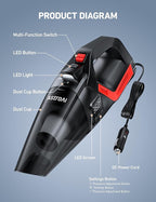 AstroAI 4-in-1 Car Vacuum Cleaner and Tire Inflator Portable with Accessories Air Compressor Digital Dual Values Display, 150 PSI Car Tires Air Pump with LED Light, 12V DC, 16.4FT Cord for Auto