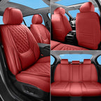 Car Seat Covers Full Set Red, Luxury Faux Leather Waterproof Non-Slip Women Seat Protector Universal Fit for Most Cars SUVs Trucks Pick-ups,Car Interior Accessories (Red-Full Set)
