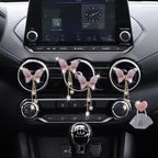 Pink Butterfly Air Vent Clips, 4 Pcs Bling Butterfly Air Fresheners Vents Clips Diamond Car Interior Decor Bling Cute Car Accessories Decoration for Women+ Heart Mask Hook
