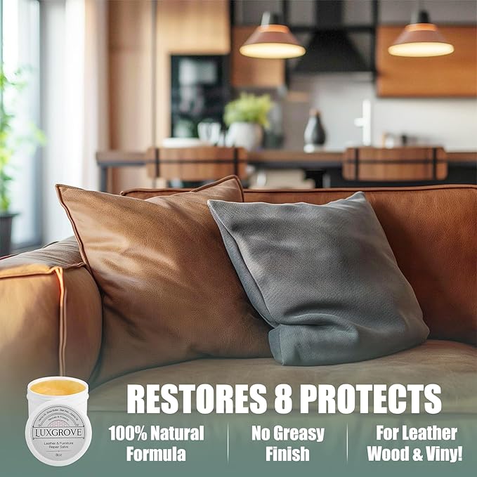 LUXGROVE® Leather & Furniture Repair Salve- Polisher, Leather Cleaner and Conditioner for Furniture - UV Protectants Help Prevent Cracking or Fading, for Car Seat, Couch, Shoe, Purse, Boot - 4oz