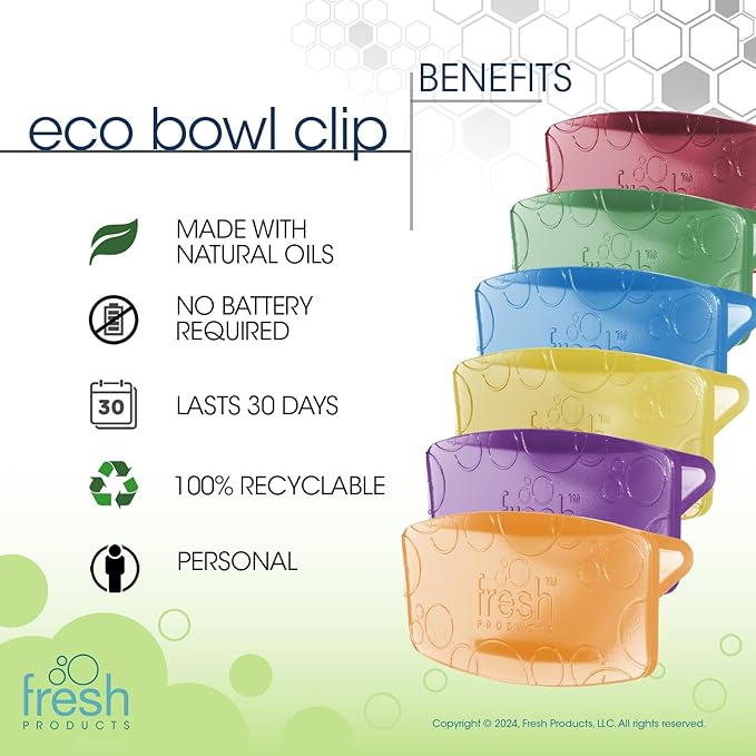 Fresh Products Eco Bowl Clip Air Freshener - Versatile Design Toilet & Trash Freshener - Chemical Free Natural Oils - Discreet - Lasts 30 Days - Made in USA - Variety Pack 6 pk