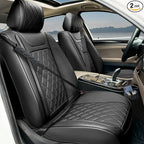 2 Pack Leather Front Car Seat Covers,Universal Breathable Full Surround Leather Car Seat Cover Protector,Split Waterproof Luxury Auto Black Seat Cover Cushion for Sedan Cars Pick-up Trucks SUV