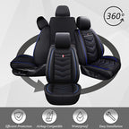 Car Seat Cover 7 Seats for Ford Explorer 2000-2025, Waterproof Durable Compatible Airbag, Premium Leather Seat Protector(7 Seats Standard,Black Blue)