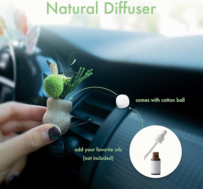Mini Dried Flowers Car Vent Clips, Natural Car Air Freshener Non-Toxic, Cute Dashboard Decorations, Gifts for Plant Lovers (A+B, Unscented)