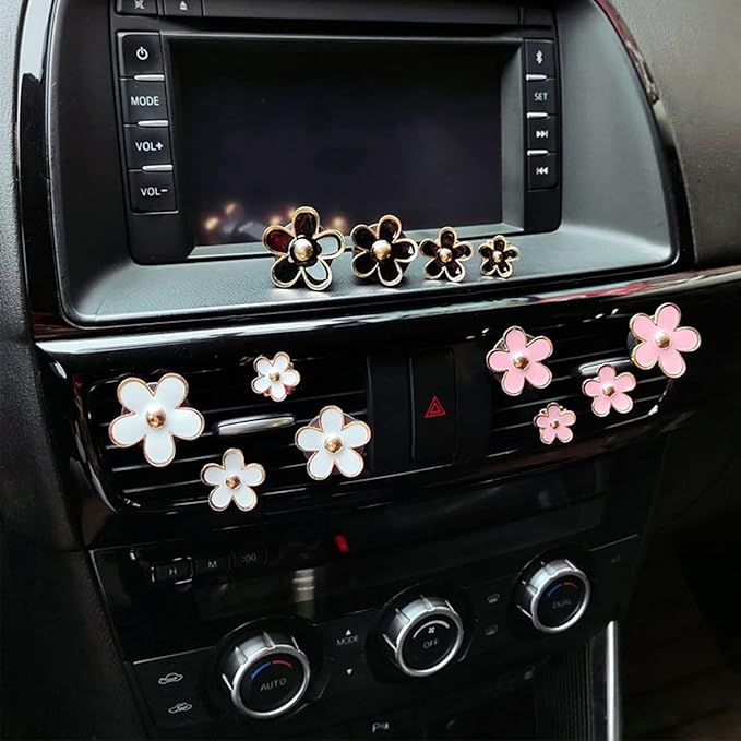 4 Pcs Metal Daisy Air Vent Clips Flower Car Air Freshener Clip Air Conditioning Outlet Clip Bling Charm Car Inter Decor Accessories for Girls Women