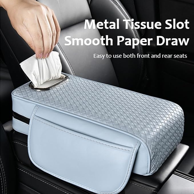 Car Armrest Cushion Cover Car Center Console Memory Foam Booster Pad with Storage Pocket and Tissue Hole for Sedan Vehicle (Black, 12.99 * 7.09 * 2.95'' / 33 * 18 * 7.5 cm)