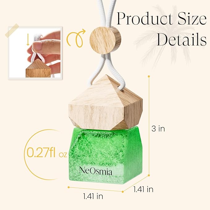 Car Diffuser Hanging- Crackle Glass Air Freshener& Natural Cork, 6 Scents Essential Oil Car Air Freshener, Long Lasting Aesthetic Car Decor Hanging Accessorie(Gardenia Jasmine)