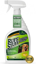 RUFF STUFF Max Strength BioEnzyme Stain Remover Spray & Pet Odor Eliminator: Fabric-Safe Dog & Cat Urine Destroyer & Enzyme Cleaner for Odor & Stain Causing Messes, Spills & Everyday Accidents, 32oz