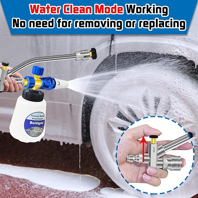 Boltigen Foam Cannon Dual-Connector Tool with 7 Pressure Washer Nozzle Tips, 1/4" Quick Connect Switch Double Tip Attachment, Pressure Washer Extension Wand Accessory Kit, 4000 PSI