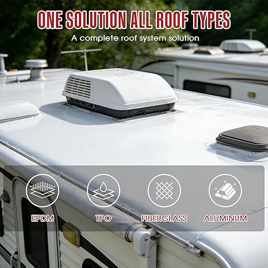 RV Roof Sealant - Professional Flexible Waterproof RV Roof Coating Solar Reflective White Paint for Rubber EPDM TPO Fiberglass Aluminum Camper, Trailer, RV Repair (5 Gallon)
