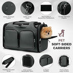 Dog, Cat Carrier for Pets Up to 12 Lbs, Airline Approved Collapsible Soft-Sided Pet Travel Bag with Locking Zippers, Breathable Mesh and 4 Large Pockets, Removable Fleece Pad (Dark Grey)