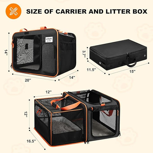 20 x 14 x 14 Expandable car Travel Carrier for 1 Small-Medium cat,with a Portable Leakproof Litter Box