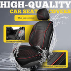 LINGVIDO Front Car Seat Covers, Faux Nappa Leather, Airbag Compatible and Waterproof Protectors for Sedans SUVs, Breathable Anti-Slip Interior for Commuters and Rideshare, Black/Red