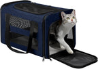 Cat Carrier Soft-Sided Travel Bag for Medium to Large Cats Over 15lbs, Small Dog Carrier Crate Top Entry Breathable Mesh Puppy 12 Pounds, Pet Rabbit Carrying Cage Kennel Collapsible Navy