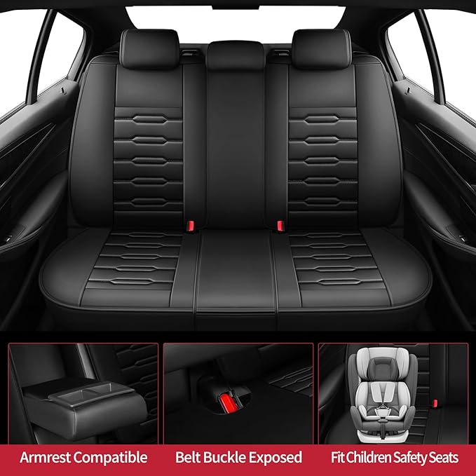 Fit CRV Car Seat Covers for Honda CR-V 2013-2024 2025 2026 - Upgraded Premium Waterproof & Breathable Leather, Airbag Compatible, All-Weather Seat Cushion Protector (Full Set, Black)