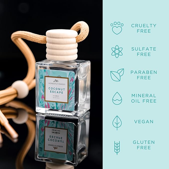 Honestly Margo Coconut Escape Car Diffuser Air Freshener (0.34 Fl Oz, Pack of 1) – Stylish Scent Diffuser with Perfume – Must-Have Essentials for Women, Car Fresheners Long Lasting for a Fresh Drive