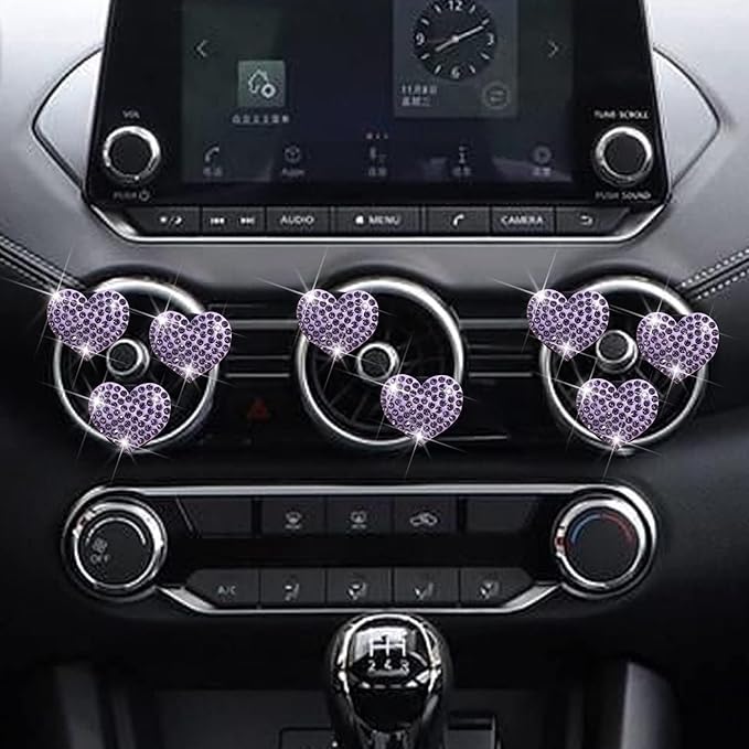 8Pcs Purple Bling Heart Air Vent Clips,Crystal Heart Cars Air Fresheners Vent Clips Cars Diffuser Rhinestone Diamond Decoration Car Interior Decor Cute Car Accessories for Women,Interior Accessories