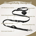 6-in-1 Hands-Free Dog Leash, Waist & Crossbody Bungee Lead with Dual Padded Handles, Bungee Shock Absorbing, Seat Belt Buckle, Reflective for Small Medium Large Dogs, Black