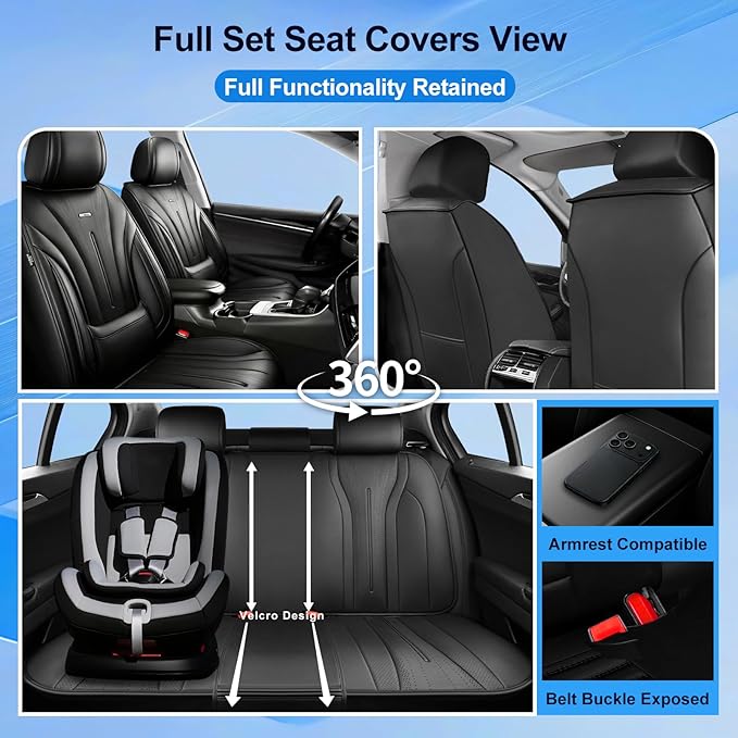Fit Equinox Car Seat Covers (Front Pair) for Select Chevrolet/Chevy Equinox 2007-2026 - Premium Full Coverage Leather, Airbag Compatible, Waterproof & All Weather Seat Cushion Protector, Black