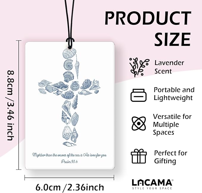 Lacama Blue Bow Retro Christian Beachy Car Air Freshener 3Pcs, Beachy Bow Seashell Conch Cross Cars Scents Air Freshener for Women Girls Gifts, Preppy Car Accessories Interior Mirror Decor Hanging