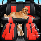 Car Seat Cover Set, Red Automotive Interior Accessories, Universal Fit, with Lumbar Support, Premium Nappa Leather, Waterproof, Non-Slip, Easy Installation, Fits SUVs, Pickups, Sedans