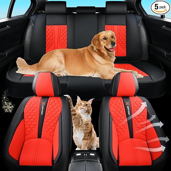 Red Car Seat Covers for Ford Bronco Sport 2021-2025 Car Seat Cover, Premium Leather, 5 Seats Full Set, Waterproof, with Lumbar Support, Protect and Upgrade Seats