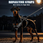 Tactical Dog Harness and Leash Set for Large Dogs,Heavy Duty No Pull Service Dog Vest and 10 Patches with Dog Seat Belt,Reflective Adjustable Pet Harness for Training Walking Hiking Black L