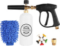 Short Pressure Washer Gun with Foam Cannon, Snow Foam Gun with 5 Pressure Washer Nozzle Tips, 1/4 Inch Quick Connector, 1 Liter, 3000 PSI