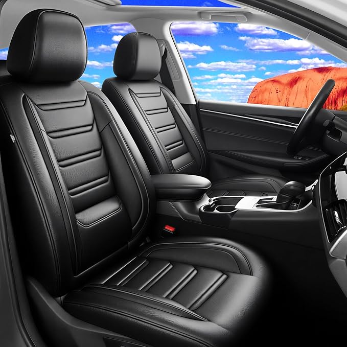Fit Impala Car Seat Covers for Select Chevrolet/Chevy Impala 2000-2020, Premium Full Coverage Leather, Airbag Compatible, Waterproof All Weather Seat Protector, Full Set, Black
