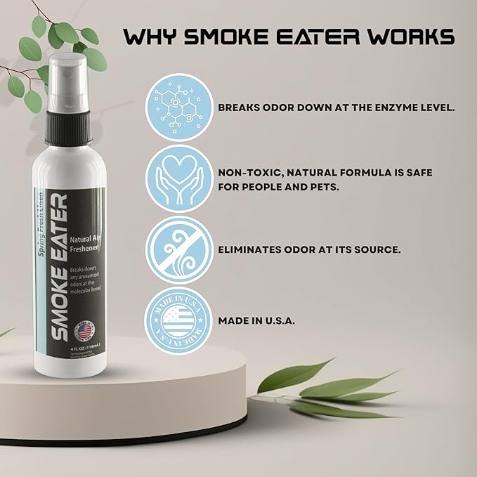 Smoke Eater Odor Eliminator Spray, Fresh Linen, 40 oz — Tea Tree Oil Breaks Down Smoke at the Molecular Level