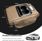 Car Center Console Armrest Pillow, Multifunctional Armrest Box Cover with Cup Phone Tissue Holder & Side Pockets, Waterproof Leather Middle Console Cushion for Most Vehicles (Beige, Normal)