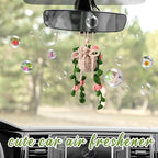 Cute Crochet Plant Car Freshener 12ml Empty Refillable Diffuser Bottle with Plants Hanging Accessories for Rearview Mirror Home Office Decor Women Mother's Day Gifts(Flower)