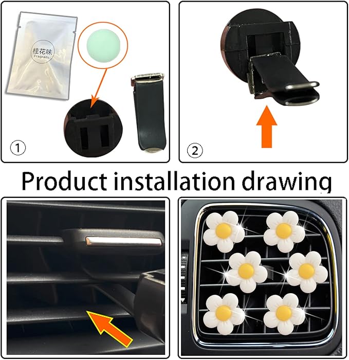 Cute Daisy Air Vent Clips, 6 Pcs Flower Car Air Fresheners Vent Clips Car Diffuser Vent Clip Charm Decoration for Women Cute Interior Decor Accessories + Sunflower Mask Hook (White)