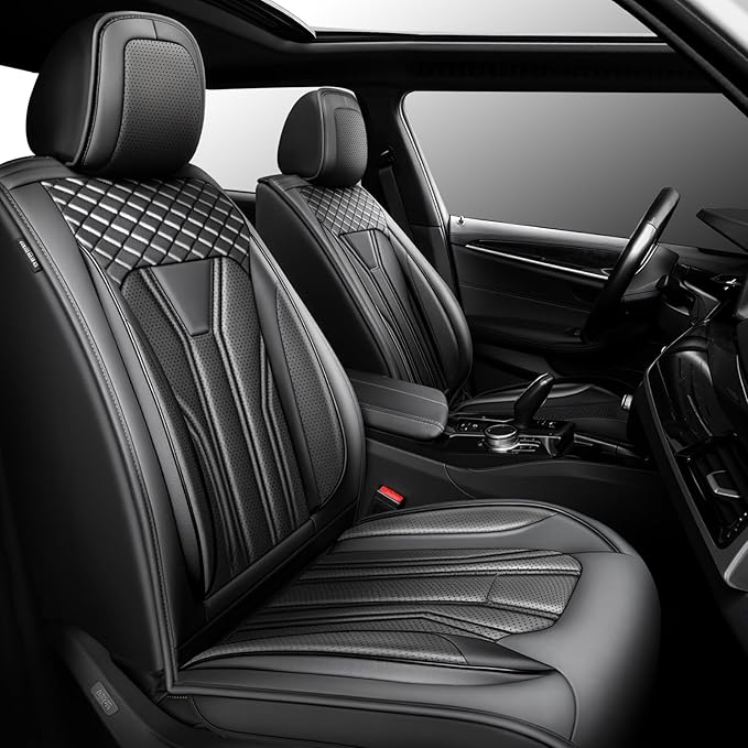 Fit Prius Car Seat Covers for Toyota Prius 2001-2025 2026 -Premium Leather, Waterproof Stain-Resistant, Breathable，All-Weather Seat Cushion Protecto & Airbag Compatible, 2 Front Seat All Black