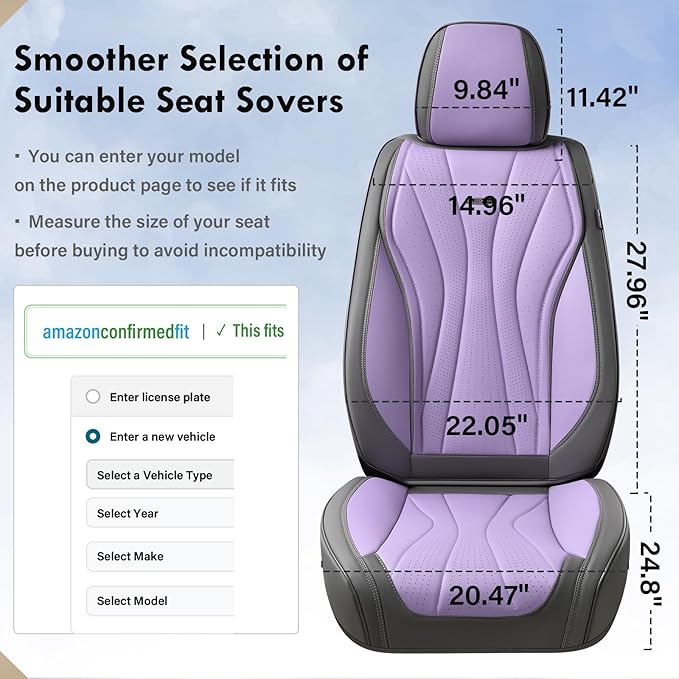Coverado Seat Covers for Cars, Front Seat Covers, Luxury Leather Seat Covers, Car Seat Protector Waterproof, Premium Automotive Seat Cover, Universal Car Seat Cushions Fit for Most Cars (Gray&Purple)